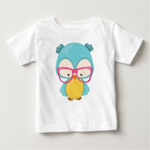 T-shirt Pour Bébé Hipster Owl, Chouette Avec Lunettes, Chouette Mign