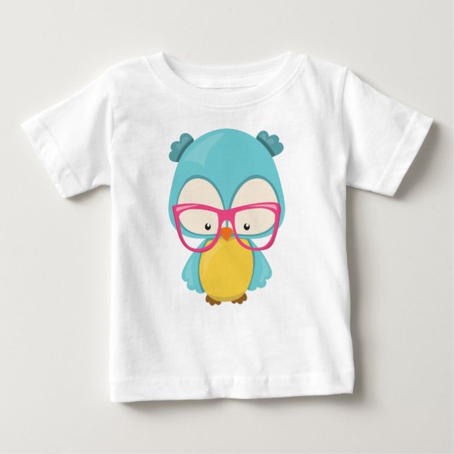 T-shirt Pour Bébé Hipster Owl, Chouette Avec Lunettes, Chouette Mign (Devant)
