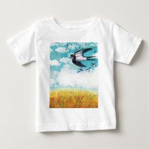 T-shirt Pour Bébé Hirondelles sur un champ de blé Illustration