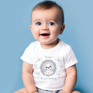 T-shirt Pour Bébé Hiver Boy Beary 1er Anniversaire Beau bleu polaire