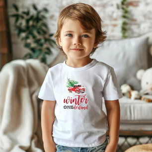 T-shirt Pour Bébé Hiver Onederland Camion rouge Premier anniversaire