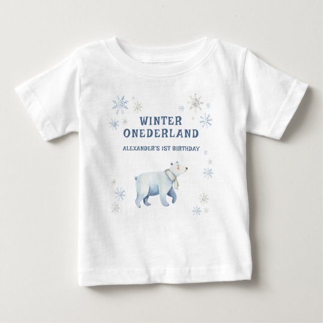 T-shirt Pour Bébé Hiver Onederland Ours polaire 1er anniversaire (Devant)