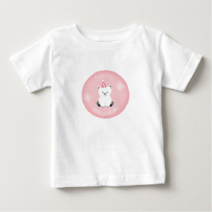 T-shirt Pour Bébé Hiver Onederland Ours polaire rose Premier anniver