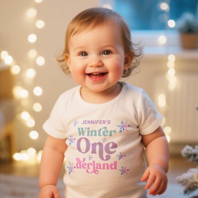 T-shirt Pour Bébé Hiver Onederland Snowflakes Fille Neige Anniversai (Créateur téléchargé)