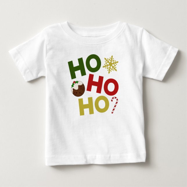 T-shirt Pour Bébé HO HO HO+Christmas Pudding, bonbons, flocon de nei (Devant)