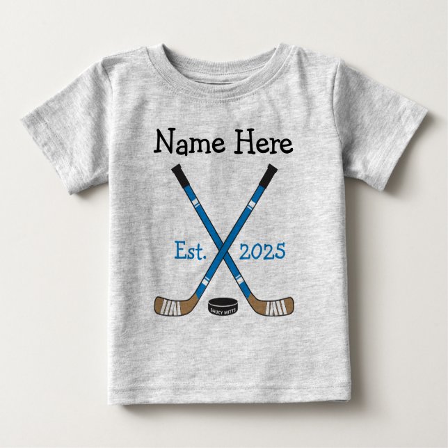 T-shirt Pour Bébé Hockey personnalisé Nom du bébé Naissance Année de (Devant)