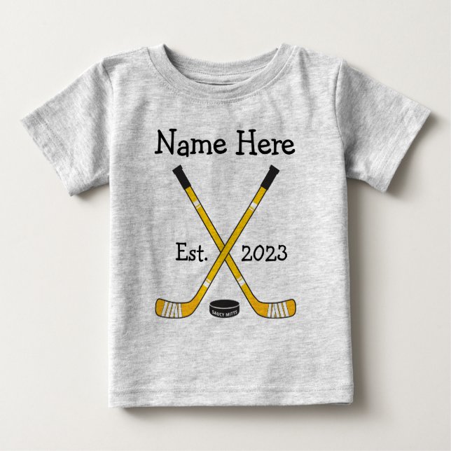 T-shirt Pour Bébé Hockey personnalisé Nom du bébé Naissance Année de (Devant)