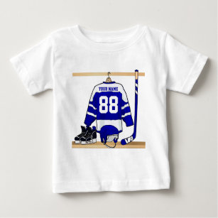 T-shirt Pour Bébé Hockey sur glace bleu et blanc personnalisé Jersey