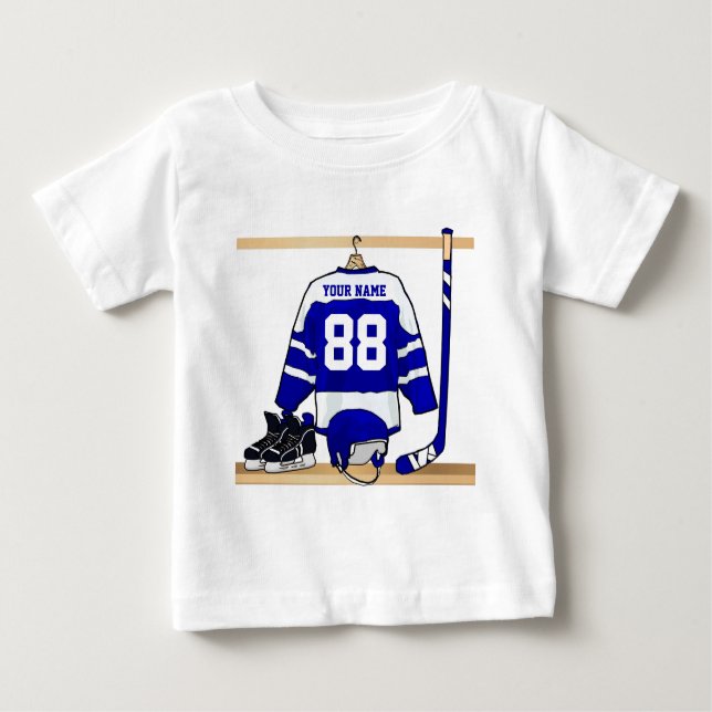 T-shirt Pour Bébé Hockey sur glace bleu et blanc personnalisé Jersey (Devant)