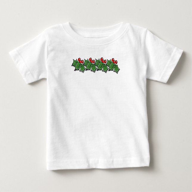 T-shirt Pour Bébé Holly Feuilles, Holly Berries, couronne de Noël (Devant)