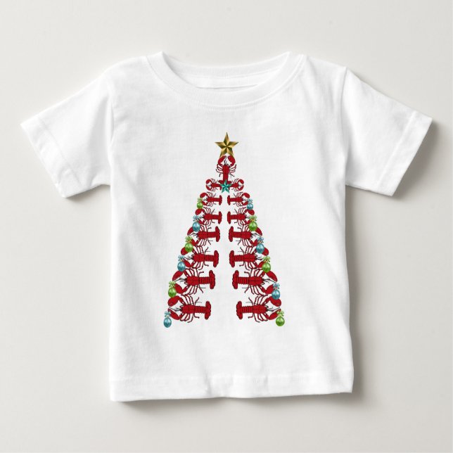 T-shirt Pour Bébé Homard sapin de Noël mignonne fête chemise moche (Devant)