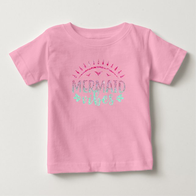 T-shirt Pour Bébé Hot Pink and Green Glitter Mermaid Vibes (Devant)
