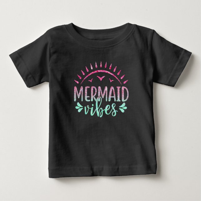 T-shirt Pour Bébé Hot Pink et Green Glitter Mermaid Vibes (Devant)