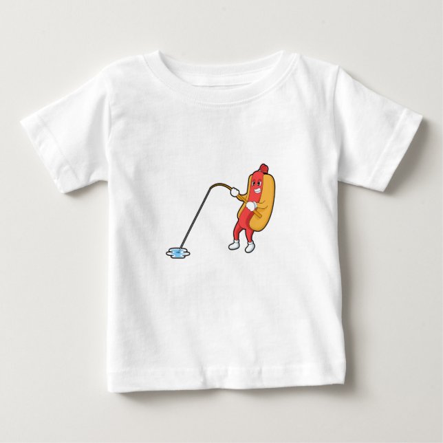 T-shirt Pour Bébé Hotdog à la pêche avec bâtonnet de pêche (Devant)