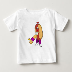 T-shirt Pour Bébé Hotdog au cricket avec batte de cricket