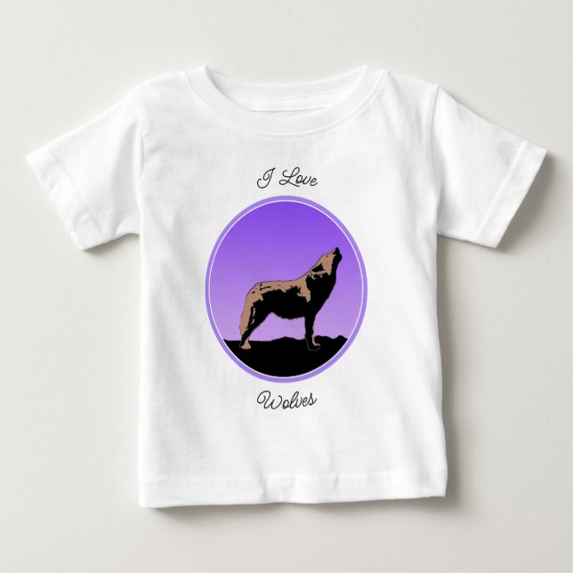 T-shirt Pour Bébé Howling Wolf at Sunset - Art faunique original (Devant)
