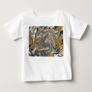 T-shirt Pour Bébé Huile Noire, Blanc Et Or Marbré Slick Abstrait