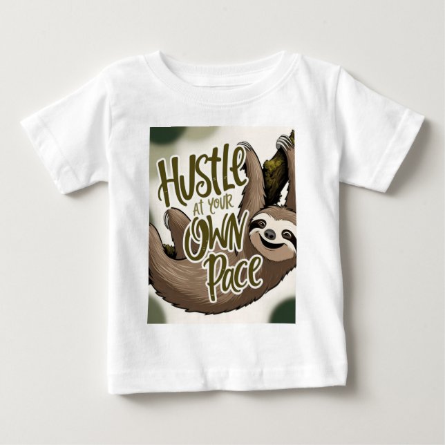 T-shirt Pour Bébé Hustle at Your Own Pace’ Sloth Graphic (Devant)