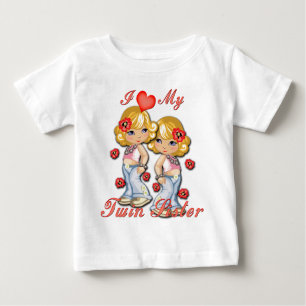 T-shirt Pour Bébé I (Coeur) ma soeur jumelle