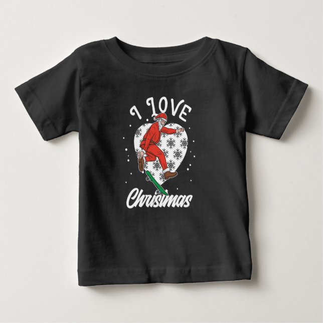 T-shirt Pour Bébé I Love Christmas Snowboard Santa Claus Funny (Devant)