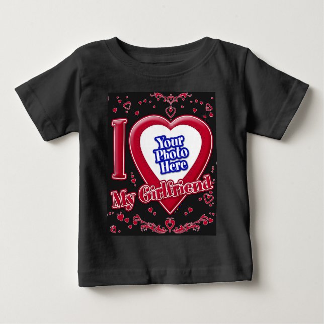 T-shirt Pour Bébé I Love My Girlfriend Photo Coeurs rouges Noir (Devant)