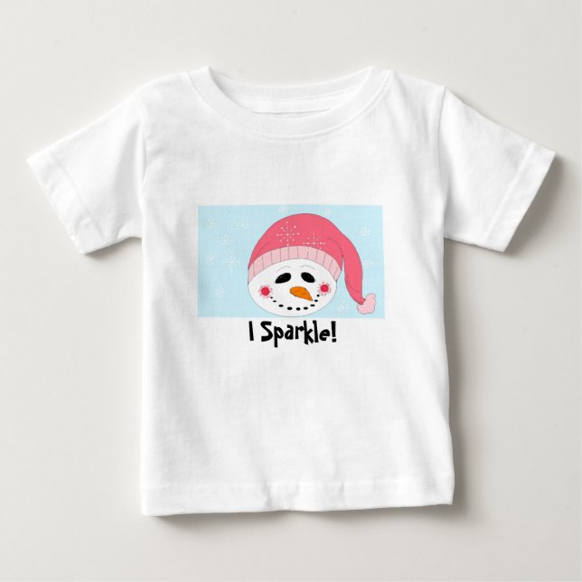 T-shirt Pour Bébé I Sparkman Snowman avec Toque Rose (Devant)