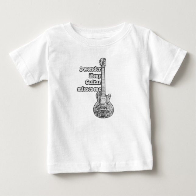 T-shirt Pour Bébé I wonder if my guitar misses me. Black and white (Devant)