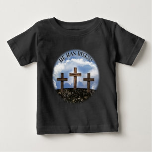 T-shirt Pour Bébé Il Est Ressuscité 3 Croix Rugueuses + Jean 3:16