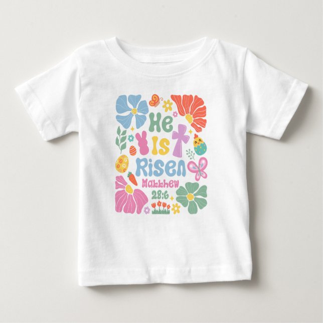 T-shirt Pour Bébé "Il est ressuscité" Matthieu 28:6 Pâques Floral Bo (Devant)