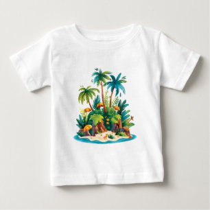 T-shirt Pour Bébé Île tropicale – Scène de plage colorée avec des pa