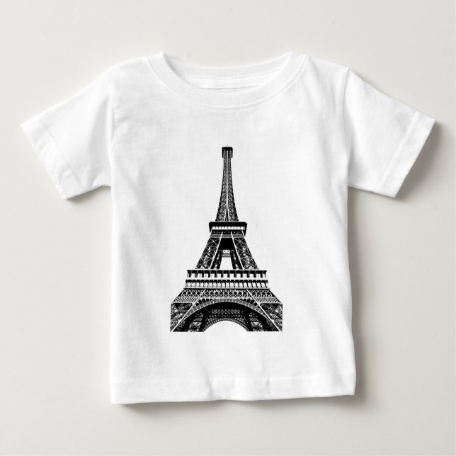 T-shirt Pour Bébé Illustration blanche noire d'art de Paris France (Devant)