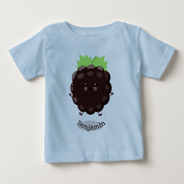 T-shirt Pour Bébé Illustration de cartoon violette de mûre heureuse  (Devant)