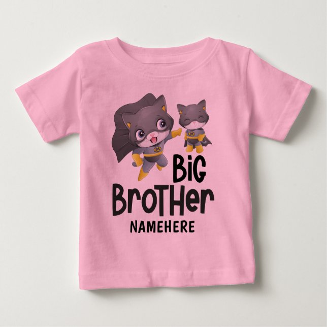 T-shirt Pour Bébé Illustration de chat super-héros Big Brother avec  (Devant)