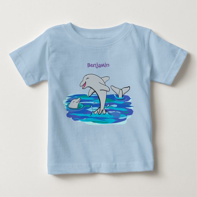 T-shirt Pour Bébé Illustration de dauphins heureux adorables (Devant)