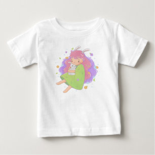 T-shirt Pour Bébé Illustration de fille lapin de printemps