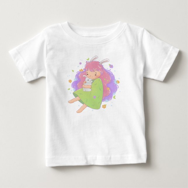 T-shirt Pour Bébé Illustration de fille lapin de printemps (Devant)