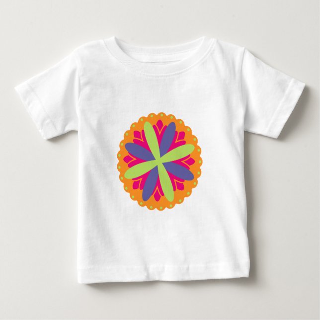 T-shirt Pour Bébé illustration de formes florales orange (Devant)