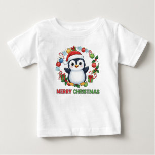 T-shirt Pour Bébé Illustration de manchot de Noël mignon