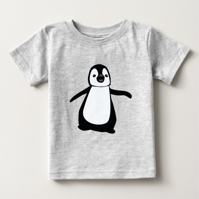 T-shirt Pour Bébé Illustration de pingouin noir et blanc Simple Cute (Devant)