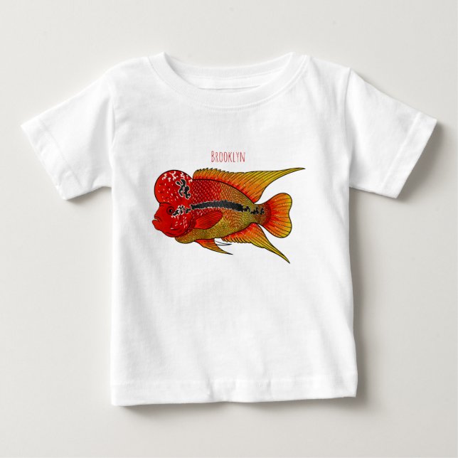 T-shirt Pour Bébé Illustration de poisson cichlidé Flowerhorn de des (Devant)