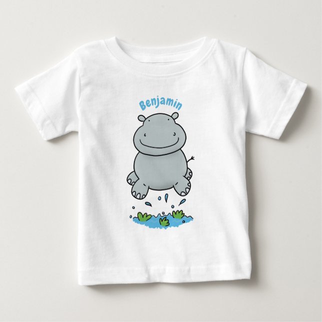 T-shirt Pour Bébé Illustration de saut en hippo mignon (Devant)