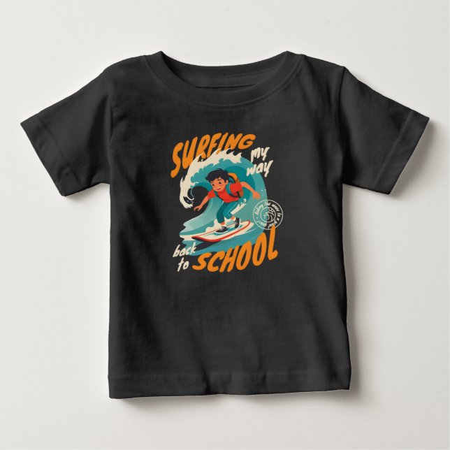 T-shirt Pour Bébé Illustration de Surf en rentrant à l'école (Devant)
