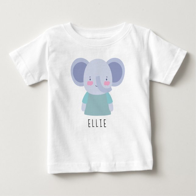 T-shirt Pour Bébé Illustration d'éléphant mignon - personnalisable (Devant)