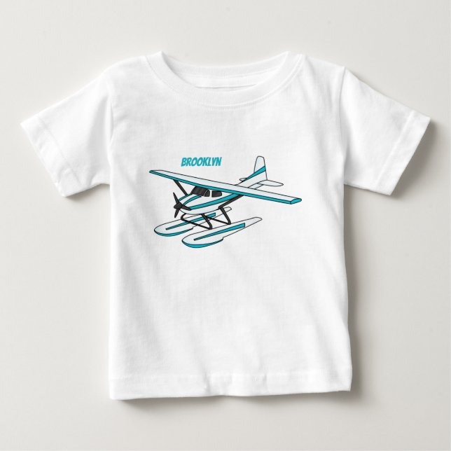 T-shirt Pour Bébé Illustration d'hydravion bleu blanc (Devant)