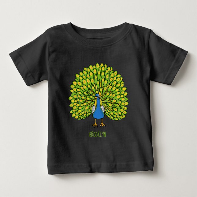 T-shirt Pour Bébé Illustration d'oiseau de paon brillant (Devant)