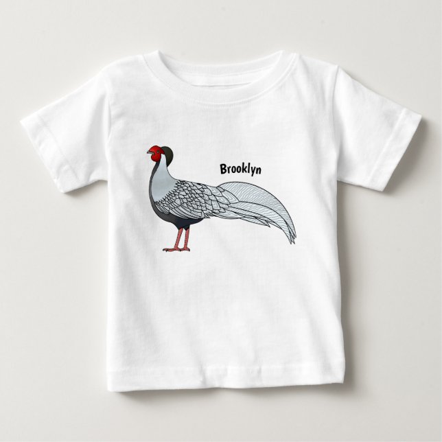 T-shirt Pour Bébé Illustration d'oiseau faisan d'argent (Devant)