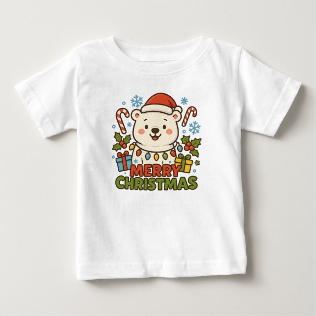 T-shirt Pour Bébé Illustration d'ours de Noël mignon  (Devant)