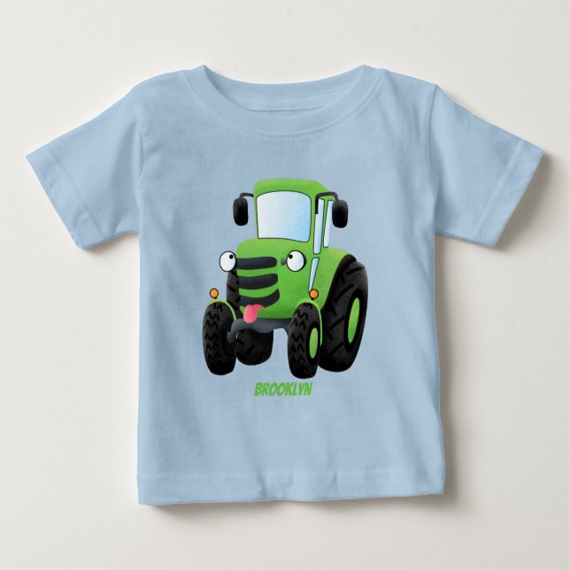 T-shirt Pour Bébé Illustration du joli joyeux tracteur agricole vert (Devant)