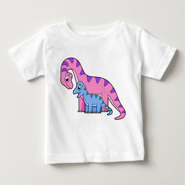T-shirt Pour Bébé Illustration D'Un Brachiosaurus Mère Et Enfant. (Devant)