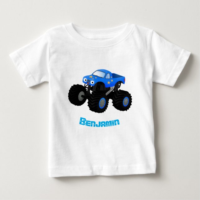 T-shirt Pour Bébé Illustration d'un camion monstre bleu mou (Devant)